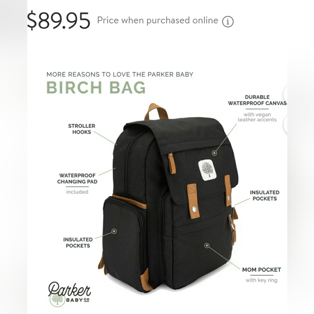 Black Parker baby diaper bag
